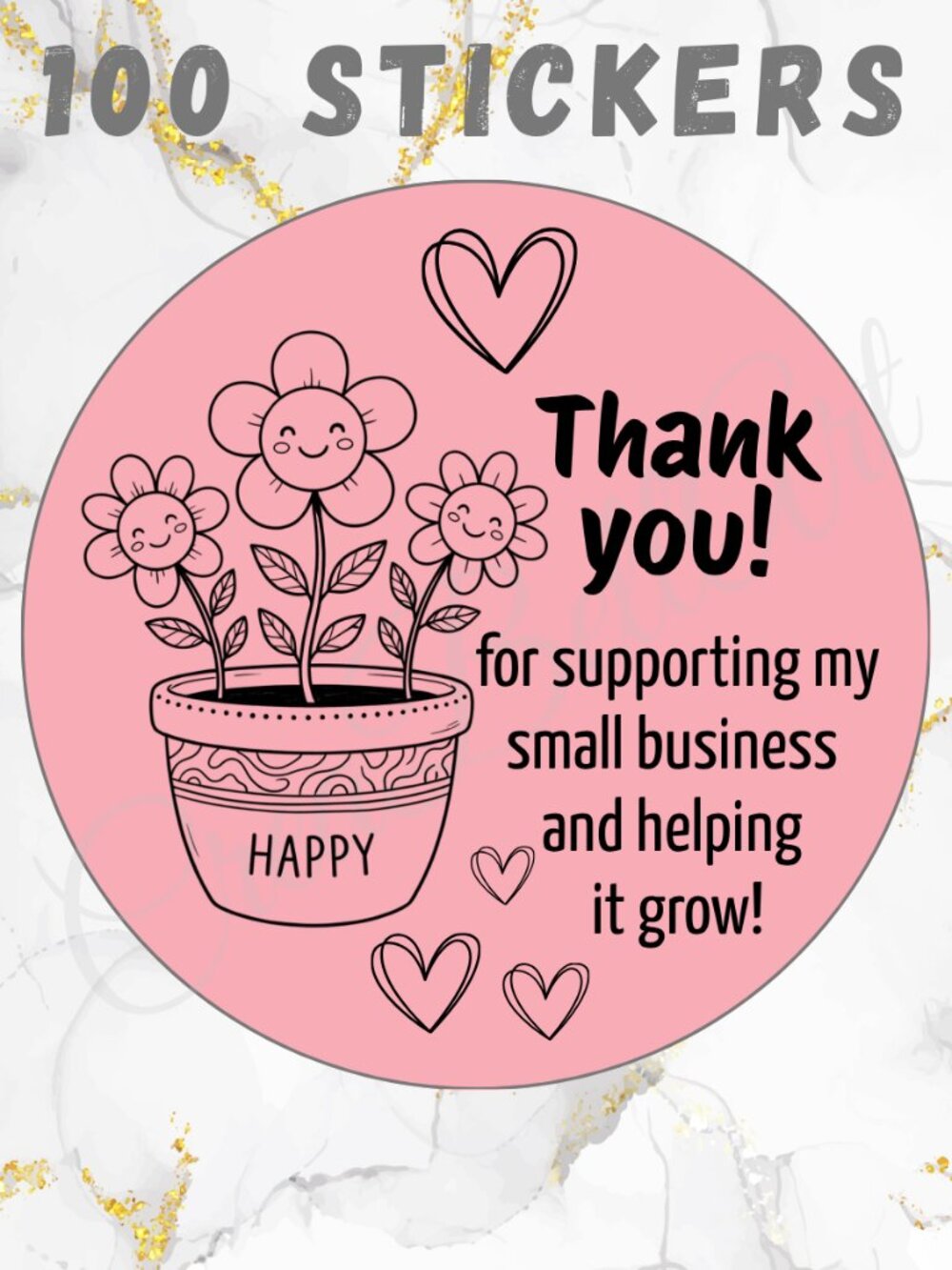 100 Thank you Stickers Thermal 2" | Happy Flowers